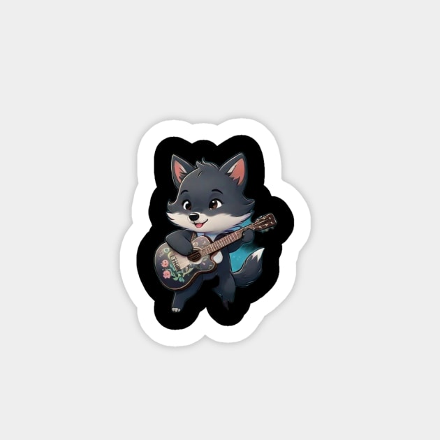 Wolf Guitar Play Guitar Sticker TeePublic